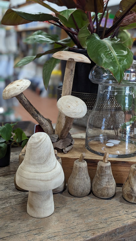 unique wooden mushroom statues